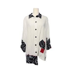 Ali Miles Blouse Women Large White Artsy Funky 80s Crinkle‎ Lagenlook Flowy New